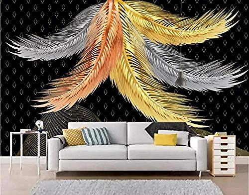 Fondo de pantalla de luz de lujo de lujo de plumas de oro de plata rosa de oro negro Pared Pintado Papel tapiz 3D Decoración dormitorio Fotomural de estar sala sofá mural-300cm×210cm