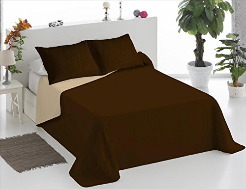 ForenTex - Colcha Boutí, (MQ-CB), Reversible, Bicolor Chocolate Beige, cama 105 cm, 200 x 260 cm, +1 funda cojín 40 x 60 cm, 220 gr/m2 (relleno ligero 80gr/m2)