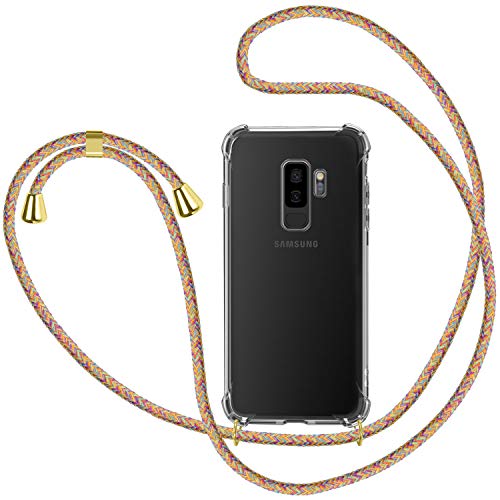 Funda con Cuerda para Samsung Galaxy S9 Plus, Carcasa Transparente TPU Suave Silicona Case con Correa Colgante Ajustable Collar Correa de Cuello Cadena Cordón para Samsung Galaxy S9 Plus - Multicolor