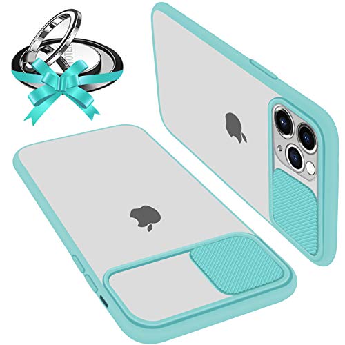 Funda Con Tapa Deslizable Para Cámara Compatible Con iPhone 11 Pro MAX Funda Protectora Antigolpe Carcasa PC y Silicona TPU Con Soporte de Anillo (Soporte El Montaje De Coche Magnético) Verde Pálido