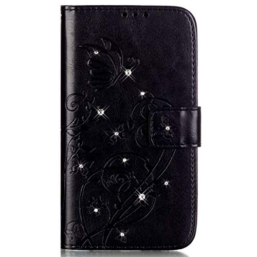 Funda Wiko Lenny 3,Surakey Slim Case Glitter Dimante de Estilo Billetera Carcasa Libro Funda de Cuero PU Leather Protectora Suave Magnético para Wiko Lenny 3,Negro