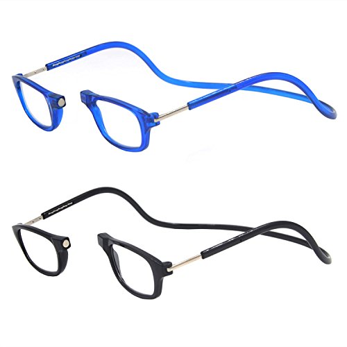 Gafas de lectura unisex portátiles y ajustables para colgar alrededor del cuello (azul y negro, +2.0)