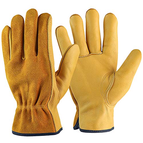 Gardening Gloves Guantes de cuero de vaca, Guantes de trabajo de cuero transpirables y flexibles para hombres y mujeres, Guantes de trabajo pesado para jardinería, Guantes Anticorte (XL)