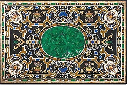 Gifts And Artefacts Mesa de comedor rectangular de mármol con incrustaciones de mosaico de arte se puede utilizar en balcón, hecho a mano desde la India 122 x 182 cm