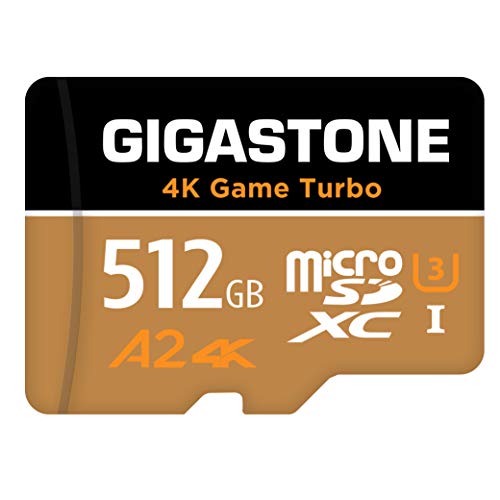 Gigastone 512GB Tarjeta de Memoria Micro SD, Vídeo 4K UHD Game Turbo, Aplicación A2 Run, Compatible con Nintendo Switch, 100MB/80/s Lec/Esc, UHS-I U3 C10,[5 años gratuitos de recuperación de Datos]