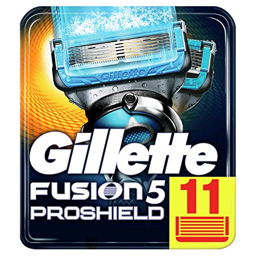 Gillette Fusion 5 ProShield Chill Cuchillas de Afeitar Hombre, Paquete de 11 Cuchillas de Recambio