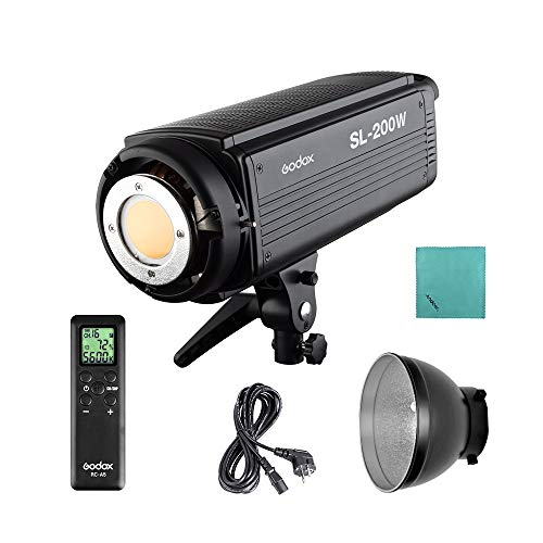 Godox SL200W 5600K 200W Luz de vídeo LED de alto rendimiento con mando a distancia inalámbrico con soporte Bowens para estudio fotográfico, grabación de vídeo de grabación de vídeo en color blanco