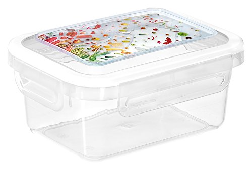 Gran plástico Alba Micro Rectangular contenedor de Alimentos con Mango Conjunto Decorada IML, Color Blanco, Pack de 12