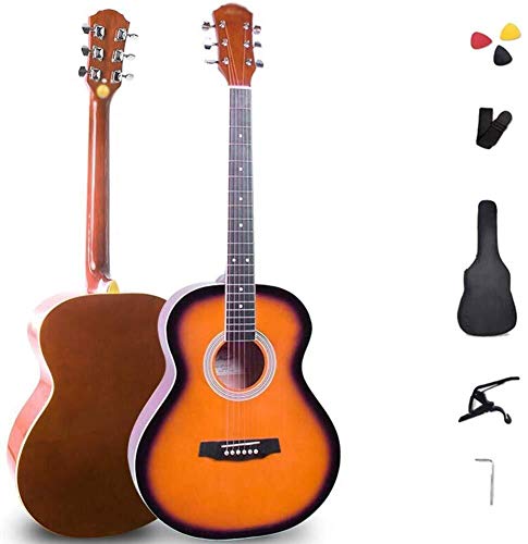Guitarra eléctrica Guitarra acústica de 40 pulgadas hecha a mano de madera maciza 6 Cuerda de Acero Principiante kit con Funda, cuerdas, picos, Correa, brillantes, 5 colores (Color: Naranja) guitarra