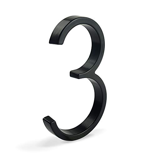 HASWARE Letrero de número de casa flotante de 5 pulgadas (12 cm) Números de puerta modernos Placa de señalización Números de dirección de casa de calle, Metal negro [Número 3]