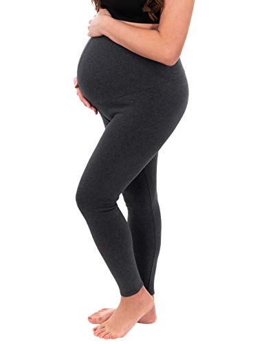 Herzmutter Mallas de maternidad - Calzas de maternidad de algodón - Leggings para futura mamá - Pantalones de maternidad mate - Negro-Azul-Gris – 1500 (S-M, Gris)