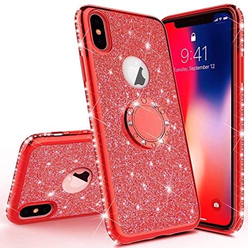 Homikon Funda de silicona compatible con iPhone XS Max, funda de TPU Bling Bling Strass Diamantes Carcasa Carcasa con anillo de 360 grados Soporte Soft Flex Transparente Silicona Funda Case - Rojo Homikon Funda de silicona compatible con iPhone XS Max, funda de TPU Bling Bling Strass Diamantes Carcasa Carcasa con anillo de 360 grados Soporte Soft Flex Transparente Silicona Funda Case - Rojo