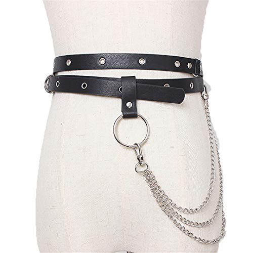 HTFEMECHINS Cinturón de piel sintética para mujer, con diseño de retales, de metal, para otoño negro Talla única