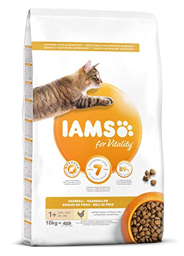 IAMS for Vitality Bolas de Pelo Alimento para Gatos con pollo fresco, 10 kg