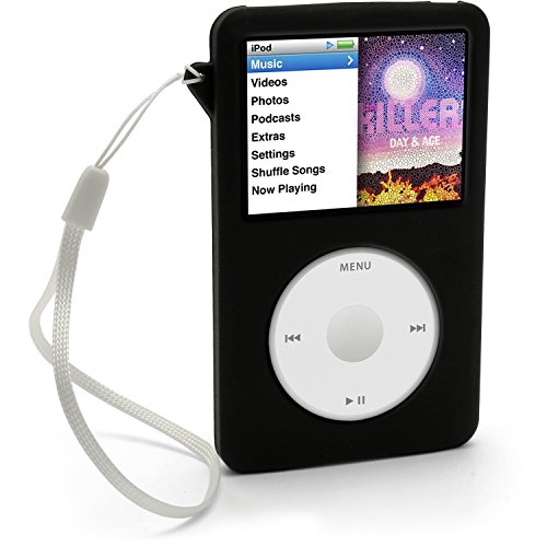 iGadgitz Carcasa de Silicona para iPod Classic de 80 GB, 120 GB y 6ª generación de 160 GB, Incluye Protector de Pantalla y Correa para la muñeca, Color Negro