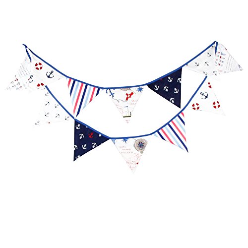 INFEI Banderas triangulares de tela azul marinero estilo azul marino para bodas, fiestas de cumpleaños, decoración al aire libre y del hogar (3,2 m)