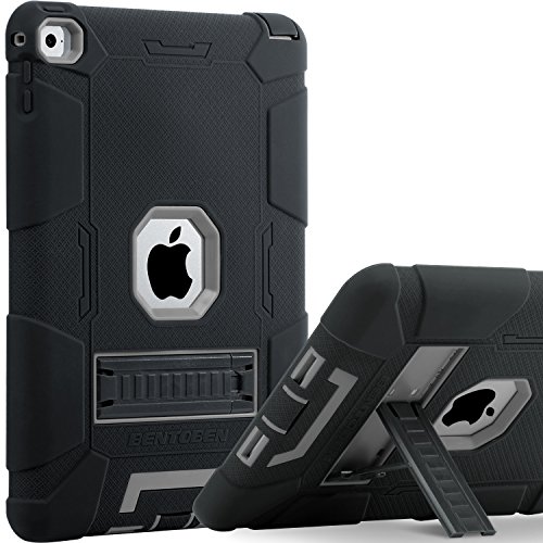 iPad Air 2 Funda, iPad Air 2 funda, BENTOBEN Heavy Duty 3 en 1 Híbrido Protección Antigolpes Durable Carcasa a Prueba de Golpes Soporte Plegable Protector Funda para Apple iPad Air 2, Negro y Gris