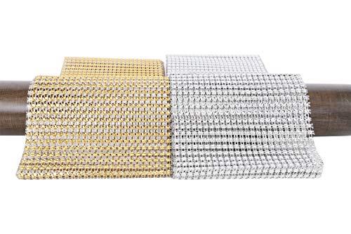ITIsparkle Cinta de malla con diamantes de imitación, 1 pieza plateada de 120 mm de ancho x 2 m, 24 filas y 1 pieza dorada de 120 mm de ancho x 2 m, 24 filas ITIsparkle Cinta de malla con diamantes de imitación, 1 pieza plateada de 120 mm de ancho x 2 m, 24 filas y 1 pieza dorada de 120 mm de ancho x 2 m, 24 filas