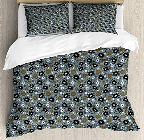 JamirtyRoy1 Dusty Blue Duvet Cover Set Super King Size, Flowers Scene Botanical Elements in Bohemian, Decorative 3 Piece Bedding Set with 2 Pillow Shams, Blue Grey Fawn Pale Almond Green Dark Taupe