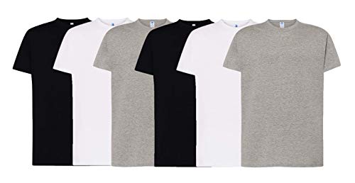 JHK - Pack de 6 Camisetas básicas de Manga Corta,100% Algodón. Doble Costura y Refuerzos - Camiseta Interior así como Deportiva. Disponible en Tallas Extra Grandes (Pack Blanca - Negra - Gris, L)