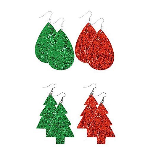 Jia Hu 2 pares de pendientes de piel con forma de gota para árbol de Navidad de doble cara para vestir de Navidad