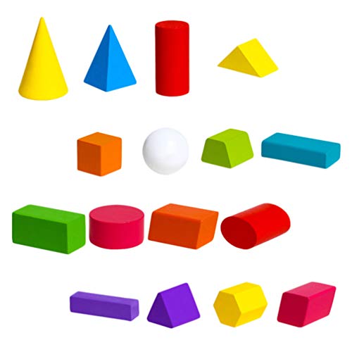 jojofuny 16 Piezas Mini Sólidos Geométricos Formas de Geometría Bloques Bloques de Construcción de Madera Formas Geométricas 3D Manipulativo Matemático para Niños