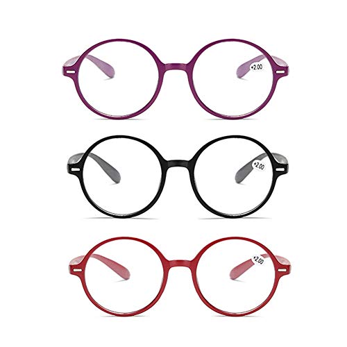 JTeam Gafas De Lectura 3 Pares Gafas De Mujer Super Ligero Solo 13g De Peso Combinaciones De Tres Colores (Color : Purple Red Black, Size : 3.00X)