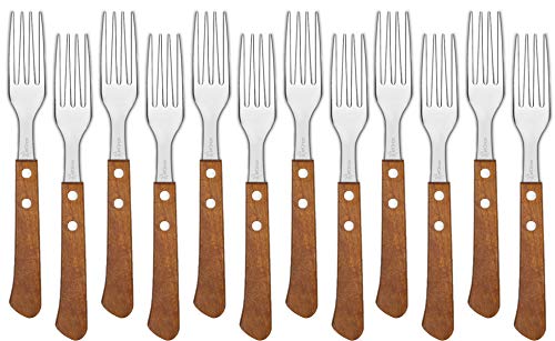 Juego de 12 Tenedores de Mesa con Mango de Madera, Tenedor de Cena Acero Inoxidable Juego de 12 Tenedores de Mesa con Mango de Madera, Tenedor de Cena Acero Inoxidable