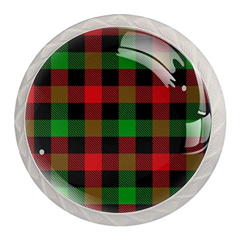 Juego de 4 pomos redondos de cristal para cajón de cristal, 30 mm, diseño de cuadros, color rojo, negro y verde
