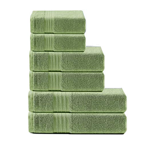 Juego de Toallas de 6 Piezas,100% Algodón,2 Toallas de baño,2 Toallas de Mano y 2 Toallitas,Juego de Toallas de Baño de Lujo Altamente Absorbentes para Cocina, Baño,Hotel y SPA,Uso Diario (Verde)