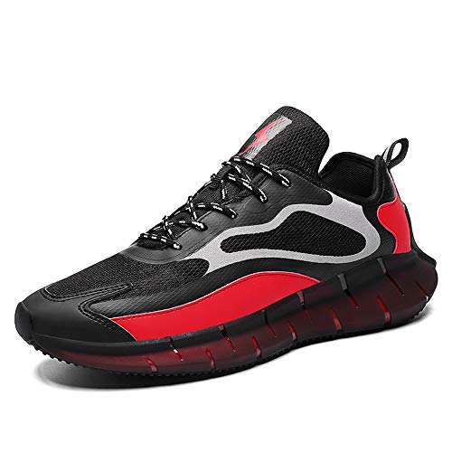 JXILY Zapatillas de Deporte Zapatillas de Trekking Zapatos Luminosos Zapatillas Cómodas y de Moda Zapatos de Hombre Calzado Ranspirable al Aire Libre,Black Red,43