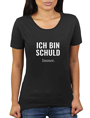 KaterLikoli - Camiseta de manga corta para mujer con texto en alemán "Ich Bin Schuld - Immer" Profundo Negro S