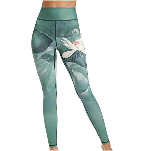 Keepwin Leggins Push Up Mujer Pantalones Yoga Mujer Mallas de Deporte de Mujer Moda Estampado Elásticos Pantalon de Cintura Alta para Running Gym Fitness (Azul Claro, Medium)