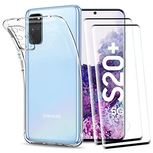 KEEPXYZ Funda para Samsung Galaxy S20 Plus + 2 Pcs Protector de Pantalla para Cristal Templado, Flexible Silicona Transparente TPU Antigolpes Carcasa + Vidrio Templado para Samsung Galaxy S20 Plus