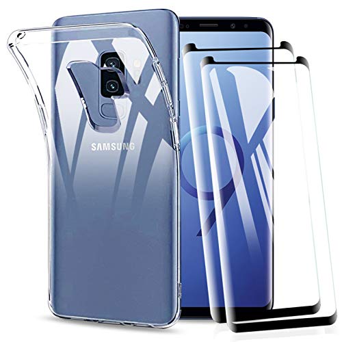 KEEPXYZ Funda para Samsung Galaxy S9 Plus + 2 Pcs Protector de Pantalla para Galaxy S9 Plus Cristal Templado, Suave Silicona Transparente TPU Antigolpes Carcasa + Vidrio Templado para Samsung S9 Plus