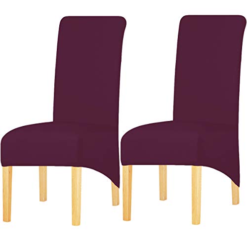 KELUINA Estiramiento sólido con respaldo alto  Cubiertas de silla XL para comedor, fundas de silla de comedor grandes de Spandex para la vida en el hogar Restaurante Hotel (2 PACK,Vino rojo)