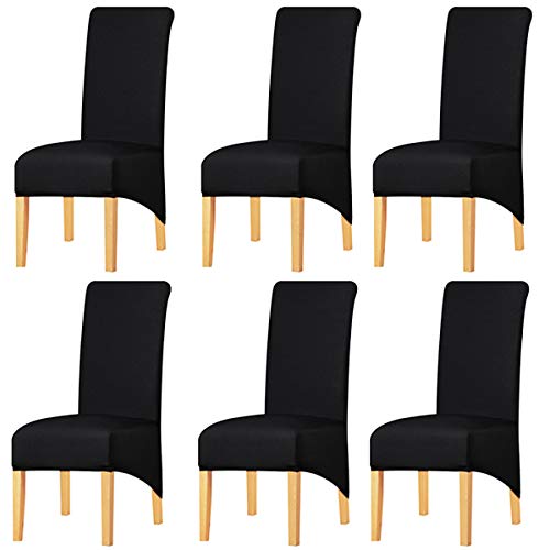 KELUINA Estiramiento sólido con respaldo alto  Cubiertas de silla XL para comedor, fundas de silla de comedor grandes de Spandex para la vida en el hogar Restaurante Hotel (6 PACK,Negro)