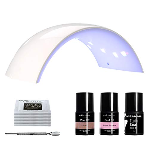 Kit de Manicura para Uñas de Gel Semipermamentes • Lámpara LED UV 24W • 2 Esmaltes Peel Off • 1 Twin Coat • No Necesita Remover • Color Rosa y Shell • Vegan & Cruelty Free • Méanail Paris