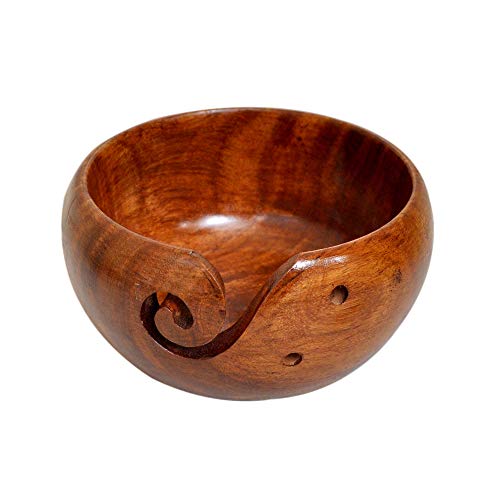 Kitchen Supplier Cuenco de hilo de madera hecho a mano con palisandro indio (madera de sheesham) para tejer y ganchillo - Colección de Navidad 2020