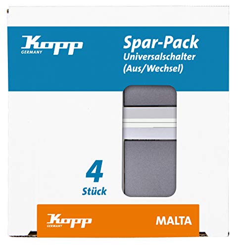 Kopp 622615059 Malta Profi-Pack - Lote de interruptores universales (4 Unidades, Color Gris Plateado