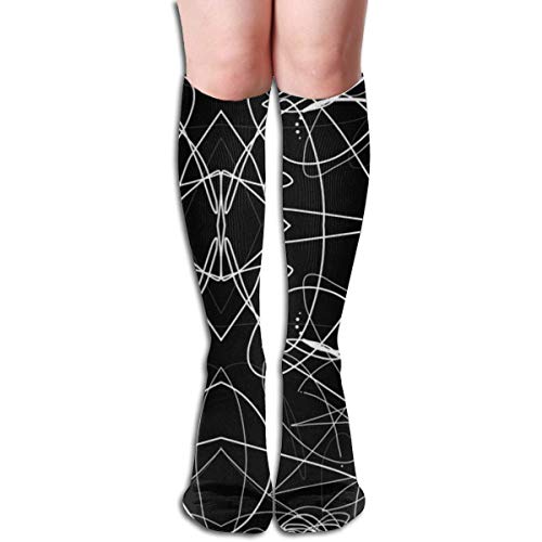 kslae Espejo blanco negro Tubo de mujer Rodilla Muslo Medias altas Calcetines de cosplay 50cm (19.6 pulgadas)