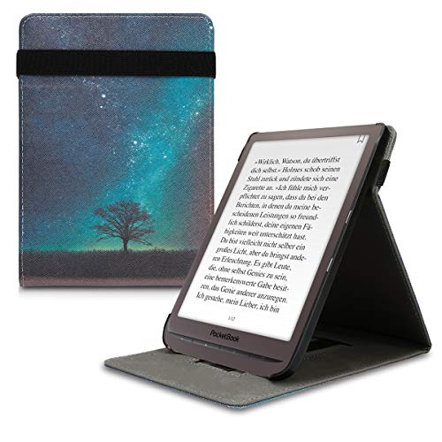 kwmobile Funda Compatible con Pocketbook InkPad 3/3 Pro/Color - Carcasa para e-Book de Cuero sintético - árbol y Estrellas Azul/Gris/Negro