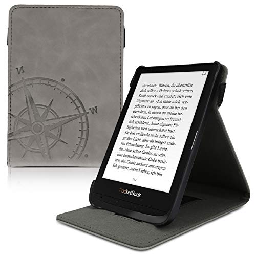 kwmobile Funda Compatible con Pocketbook Touch Lux 4/Lux 5/Touch HD 3/Color (2020) - Carcasa con Tapa Vertical y Soporte para e-Book -Case Cuero sintético - Aguja magnética Gris