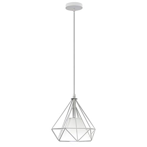 Lámpara colgante moderna de estilo industrial Φ20 cm Lámpara de techo colgante con forma de diamante, color blanco