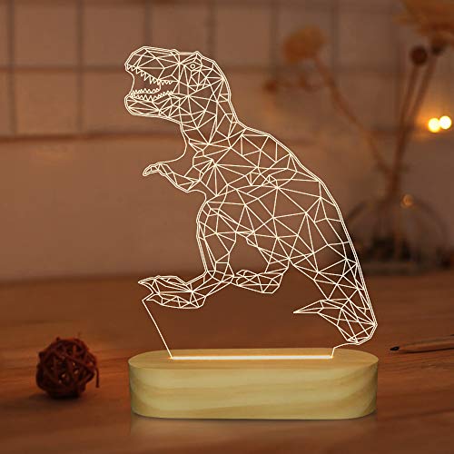 Lámpara de dinosaurio LED 3D Illusion Luz nocturna para niños pequeños Cumpleaños Regalos geniales, USB Power Cálidos colores blancos Lámparas de dormitorio