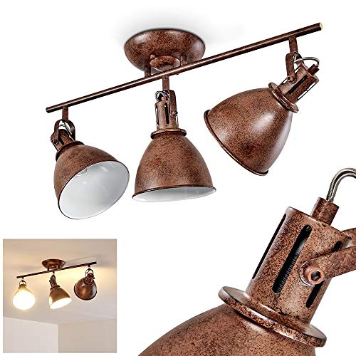 Lámpara de techo Koppom, metálico regulable en marrón oxidado/blanco, 3 llamas, 3 tomas E14 máx. 40 W, diseño retro/vintage, adecuado para bombillas LEDs