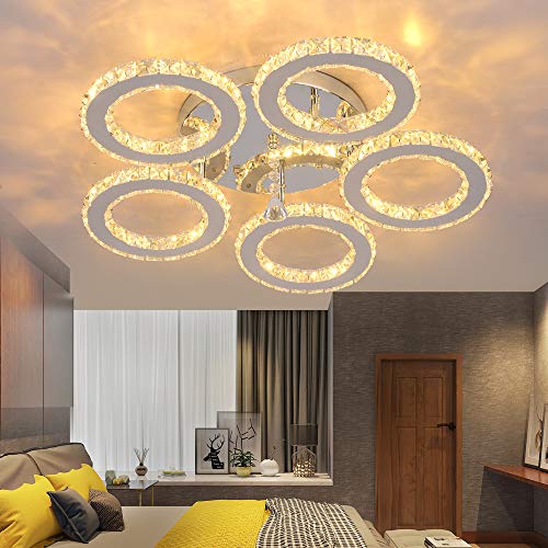 Lámpara de techo LED de cristal, moderna lámpara de araña de cristal, acero inoxidable, lámpara colgante para dormitorio, salón comedor