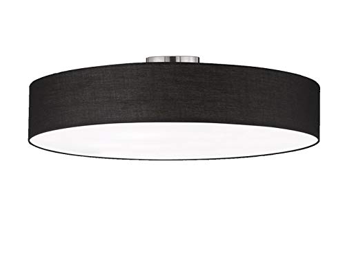 Lámpara de techo redonda con pantalla de tela en negro, diámetro de 65 cm, con LED, iluminación de techo elegante y atemporal