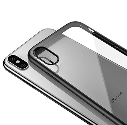 LAYJOY Funda iPhone XS, Funda iPhone X, Carcasa Ligera Silicona Negro Suave TPU Bumper y Transparente Duro PC Case Anti-Arañazos, Anti-Golpes Caso Cover 5.8'' - Clear