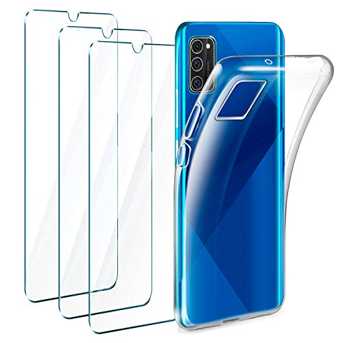 Leathlux Funda Compatible con Samsung Galaxy A41, 3 Pack Protector de Pantalla Compatible con Samsung Galaxy A41, Transparente TPU Silicona Funda y Cristal Vidrio Templado y Carcasa